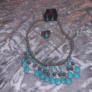 Paparazzi turquoise necklace and earrings and ring set $15